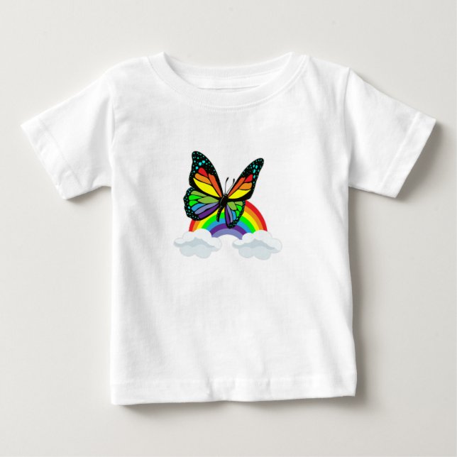 T-shirt Pour Bébé Papillon avec arc-en-ciel (Devant)