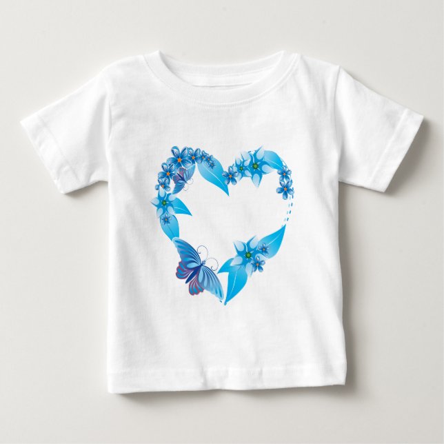 T-shirt Pour Bébé Papillon bleu coeur floral (Devant)