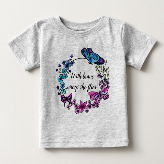 T-shirt Pour Bébé Papillon et fleurs Guillemets personnalisés (Devant)