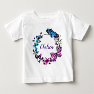 T-shirt Pour Bébé Papillon et fleurs Wreath