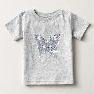 T-shirt Pour Bébé Papillon étincelant en diamant glamé sur gris