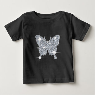 T-shirt Pour Bébé Papillon étincelant en diamant glamé sur noir