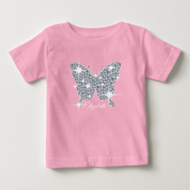 T-shirt Pour Bébé papillon étincelant en faux diamant (Devant)