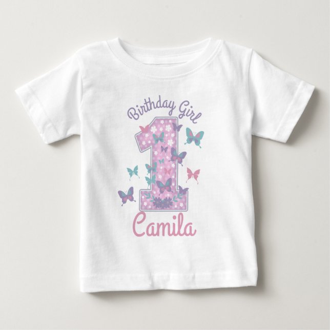 T-shirt Pour Bébé Papillon Premier anniversaire tournant un papillon (Devant)