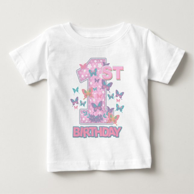 T-shirt Pour Bébé Papillon Premier anniversaire tournant un papillon (Devant)