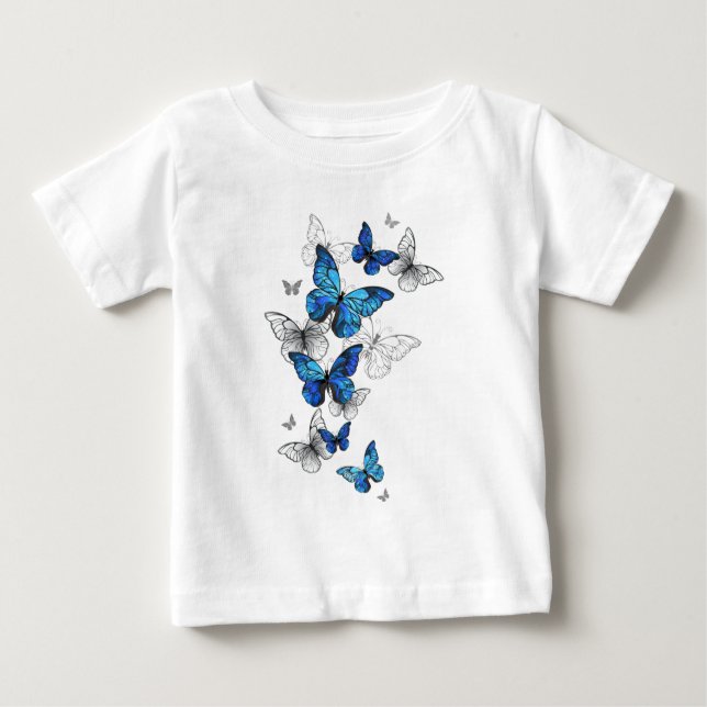 T-shirt Pour Bébé Papillons volants bleus Morpho (Devant)