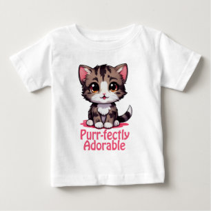 T-shirt Pour Bébé Parfaitement Adorable Chibi Kawaii Chat en Rose