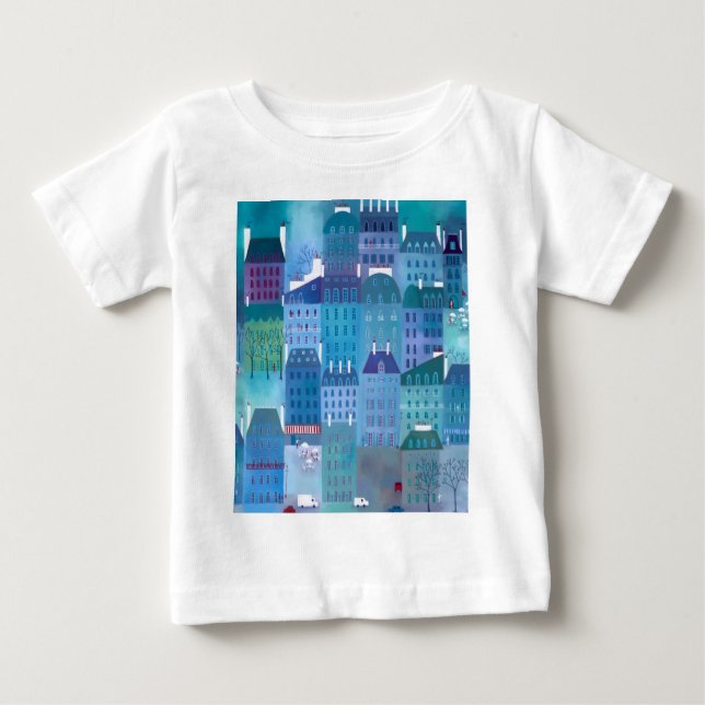T-shirt Pour Bébé Paris Blues Moderne peinture Cityscape (Devant)