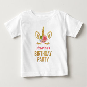 T-shirt Pour Bébé Parties scintillant d'or magique Unicorn Visage An