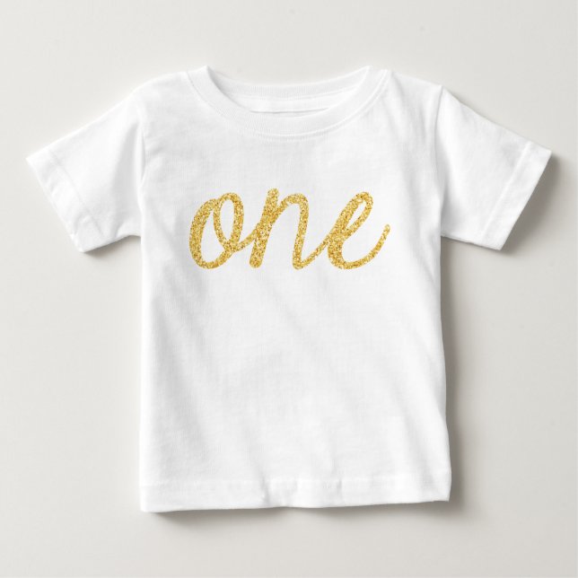 T-shirt Pour Bébé Parties scintillant Gold Faux Script 1er anniversa (Devant)