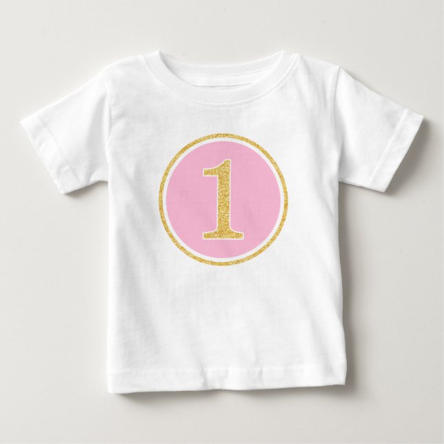 T-shirt Pour Bébé Parties scintillant Rose Gold Faux Circle 1er anni (Devant)