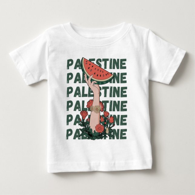 T-shirt Pour Bébé pastèque, fleurs et palestine libre Répéter (Devant)
