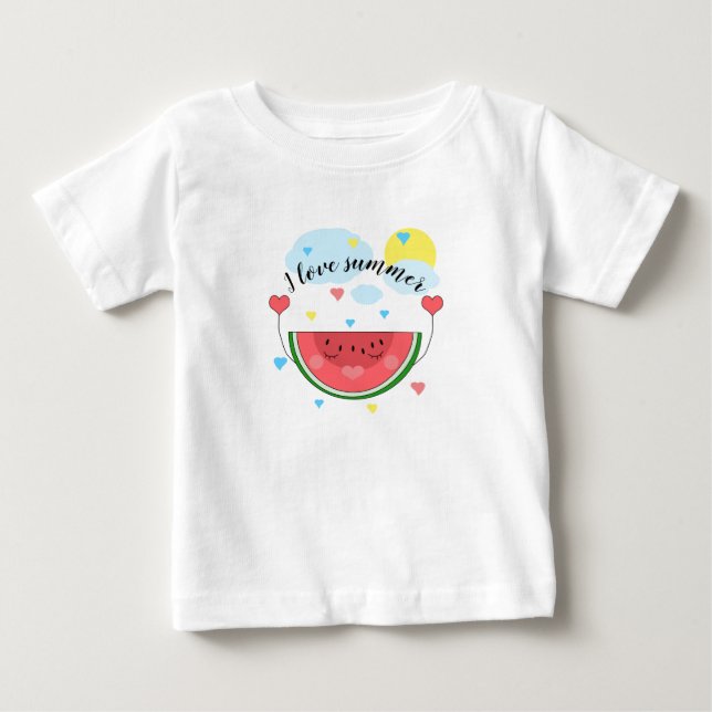 T-shirt Pour Bébé Pâte de pastèque, texte, "J'aime l'été" (Devant)