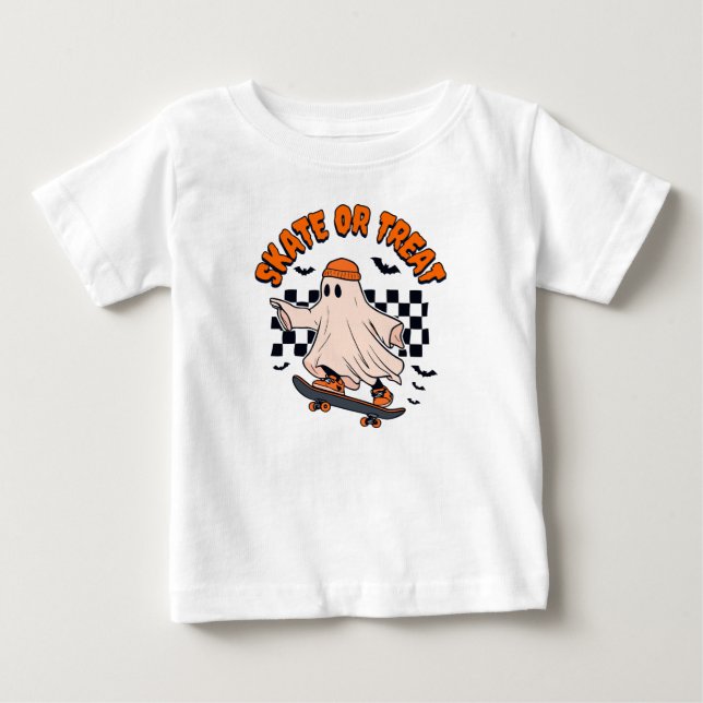 T-shirt Pour Bébé Patinage ou traitement du fantôme Halloween (Devant)