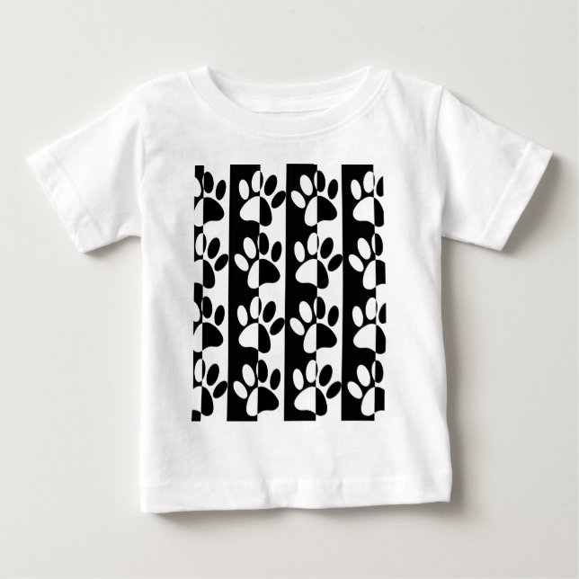 T-shirt Pour Bébé Patrouilles Et Rayures De Chien Noir Et Blanc (Devant)
