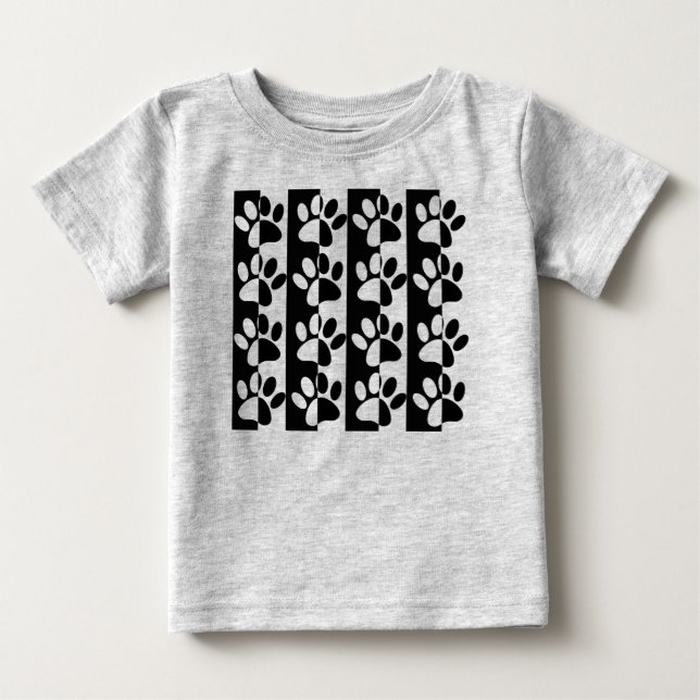 T-shirt Pour Bébé Patrouilles Et Rayures De Chien Noir Et Blanc (Devant)