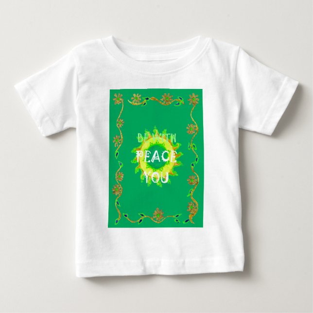 T-shirt Pour Bébé Peace Be With You : Inspirant Vert et Jaune (Devant)