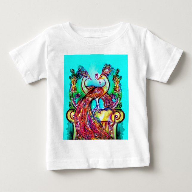 T-shirt Pour Bébé PEACOCKS IN LOVE MONOGRAM rouge bleu turquase vert (Devant)