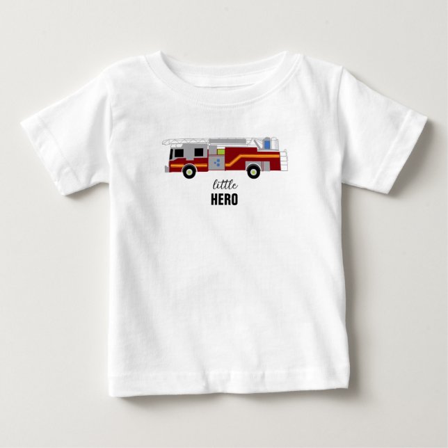 T-shirt Pour Bébé Peinture de camion à feu petit héros (Devant)