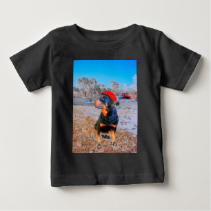 T-shirt Pour Bébé Peinture de Noël de chien Rottweiler