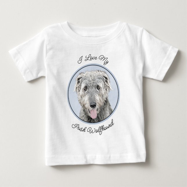 T-shirt Pour Bébé Peinture de Wolfhound irlandais - Joli art origina (Devant)