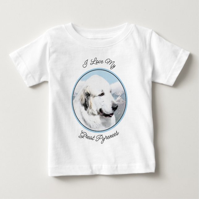 T-shirt Pour Bébé Peinture des Pyrénées - Art original du chien (Devant)