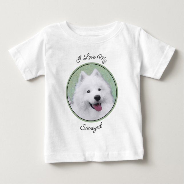 T-shirt Pour Bébé Peinture Samoyed - Cute Original Chien Art (Devant)