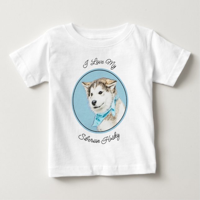 T-shirt Pour Bébé Peinture Sibérienne Husky Puppy - Art Chien origin (Devant)