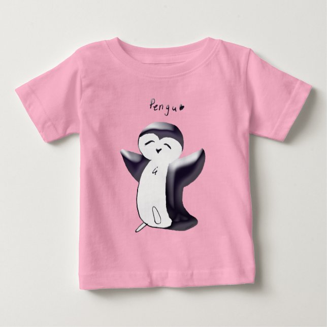 T-shirt Pour Bébé Pengu Happy Penguin(Noir) Tiguette (Devant)
