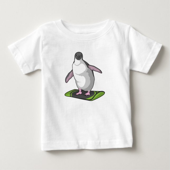 T-shirt Pour Bébé Penguin en Snowboardeur avec Snowboard (Devant)