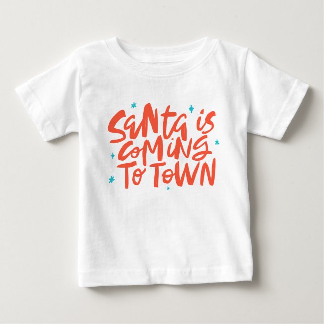 T-shirt Pour Bébé Père Noël arrive à Town Holiday Design (Devant)