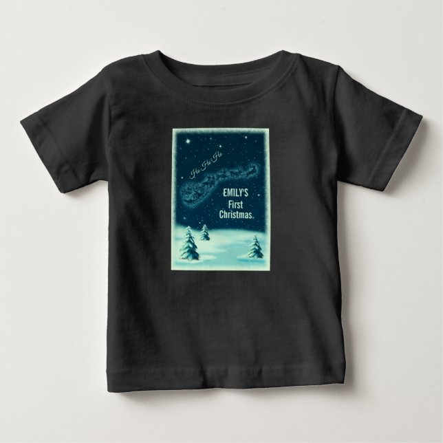 T-shirt Pour Bébé Père Noël et ses Reindeds Premier Noël (Devant)