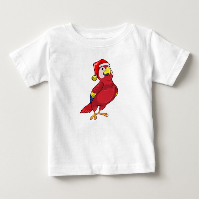 T-shirt Pour Bébé Perroquet avec chapeau de Père Noël (Devant)