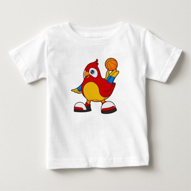 T-shirt Pour Bébé Perroquet comme joueur de basket-ball avec basket- (Devant)