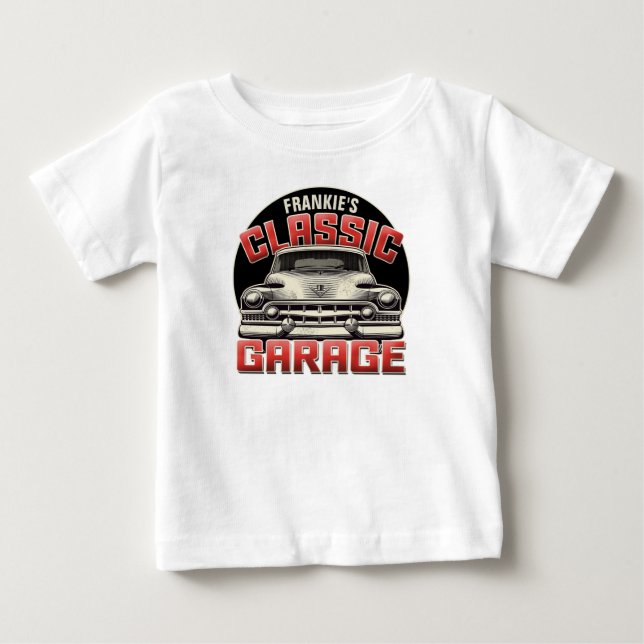 T-shirt Pour Bébé PERSONALIZED NAME Classic Car Garage Custom Shop (Devant)
