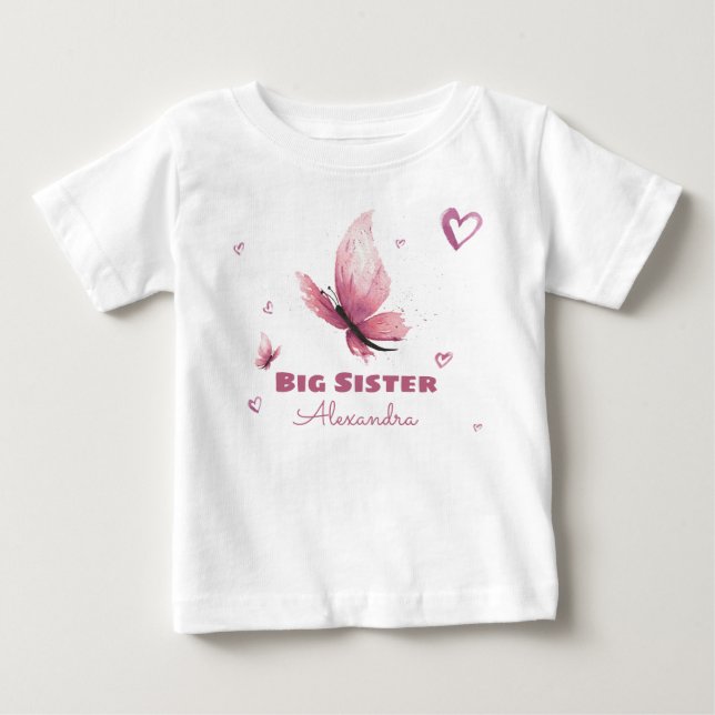 T-shirt Pour Bébé Personnalisable Grosse soeur aquarelle papillon (Devant)
