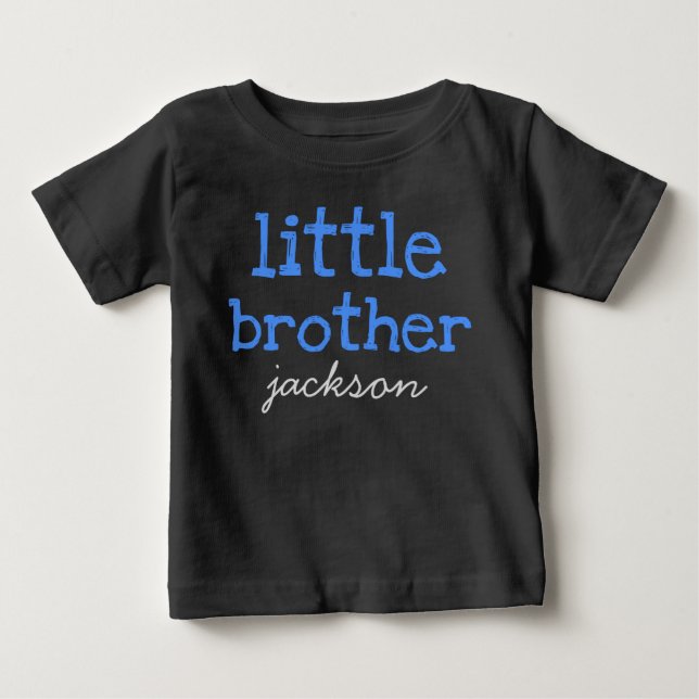 T-shirt Pour Bébé Personnalisé Ajouter un nom Texte bleu Petit frère (Devant)