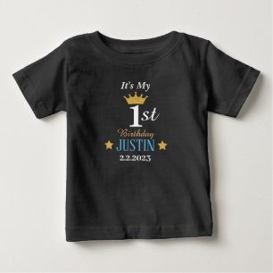 T-shirt Pour Bébé Personnalisé Elégant 1er anniversaire couronne or