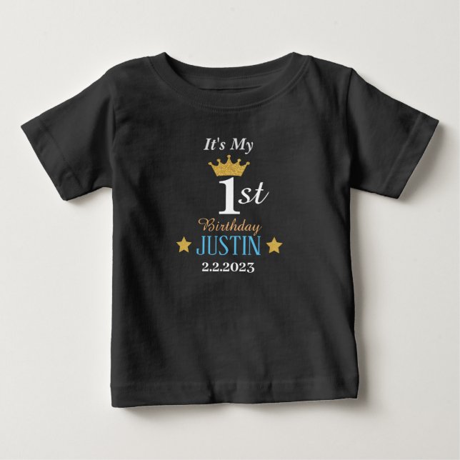 T-shirt Pour Bébé Personnalisé Elégant 1er anniversaire couronne or  (Devant)