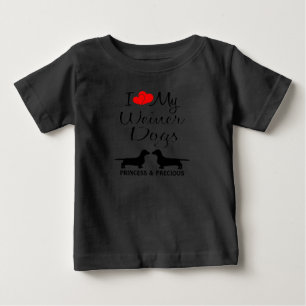 T-shirt Pour Bébé Personnalisé J'Aime Mes Deux Chiens Weiner