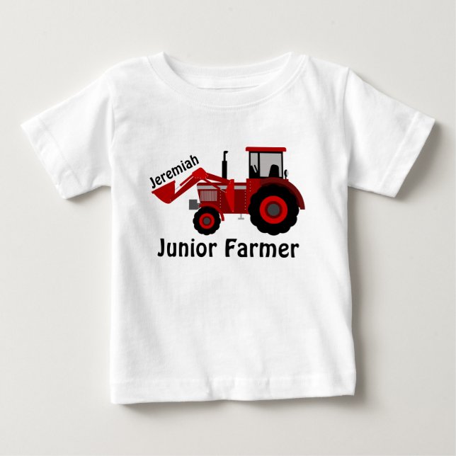 T-shirt Pour Bébé Personnalisé "Junior Farmer" et Red Tractor (Devant)