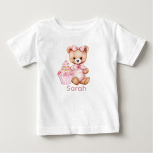 T-shirt Pour Bébé Personnalisé Nom Pink Teddy Bear Baby Shirt