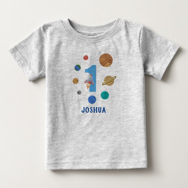 T-shirt Pour Bébé Personnaliser 1er anniversaire Planète Party (Devant)