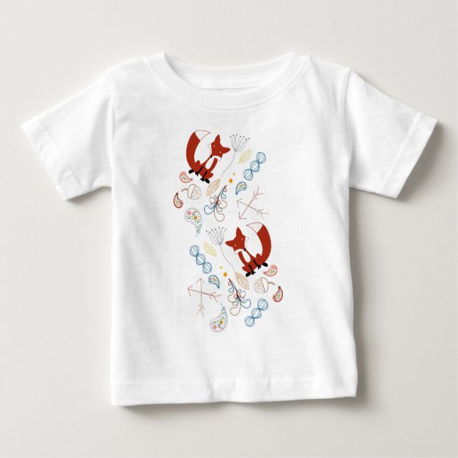 T-shirt Pour Bébé Personnaliser le Motif Woodland Fox moderne (Devant)