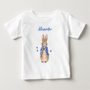 T-shirt Pour Bébé Personnaliser Nom Pierre le lapin papillons bleus