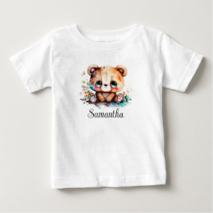 T-shirt Pour Bébé Personnaliser Nursery Kids Room Bear Cub Aquarelle