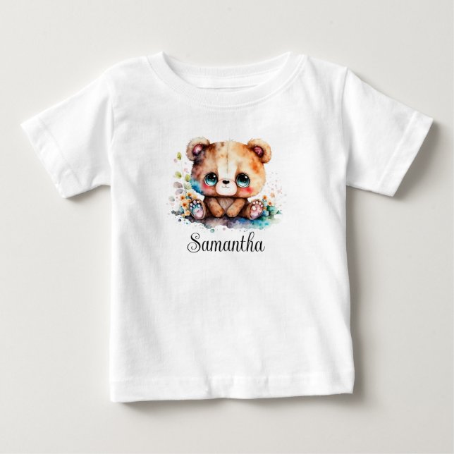 T-shirt Pour Bébé Personnaliser Nursery Kids Room Bear Cub Aquarelle (Devant)
