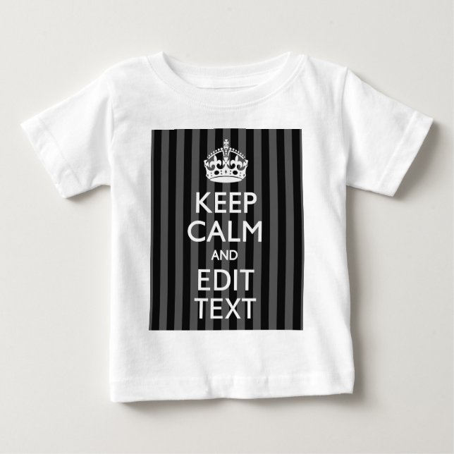 T-shirt Pour Bébé Personnalized KEEP CALM Your Text on Black Stripes (Devant)