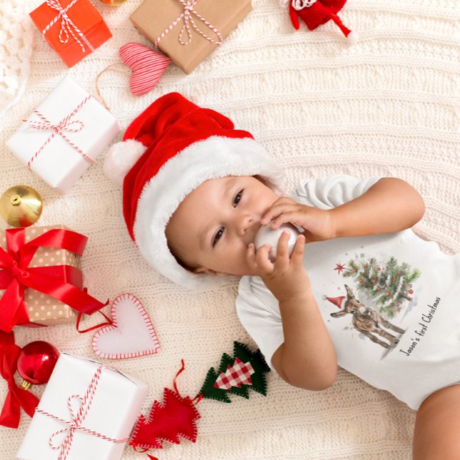 T-shirt Pour Bébé petit âne mignon et arbre de noël, personnalisable (Créateur téléchargé)