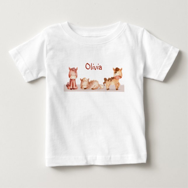 T-shirt Pour Bébé Petit animal de ferme Nom personnalisé (Devant)